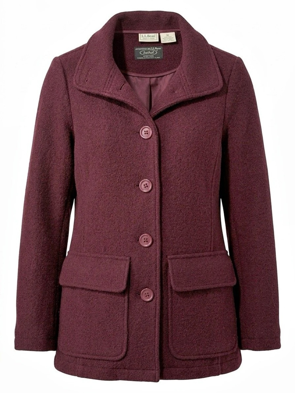 L.L.Bean Primaloft Wool Pea Coat in Burgundy Size Medium Like New